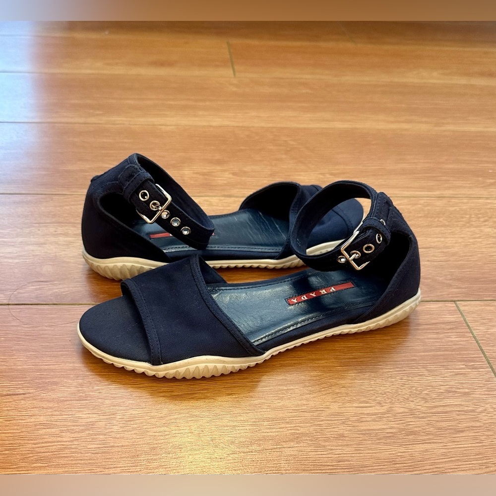 authentic prada sport navy canvas sandals